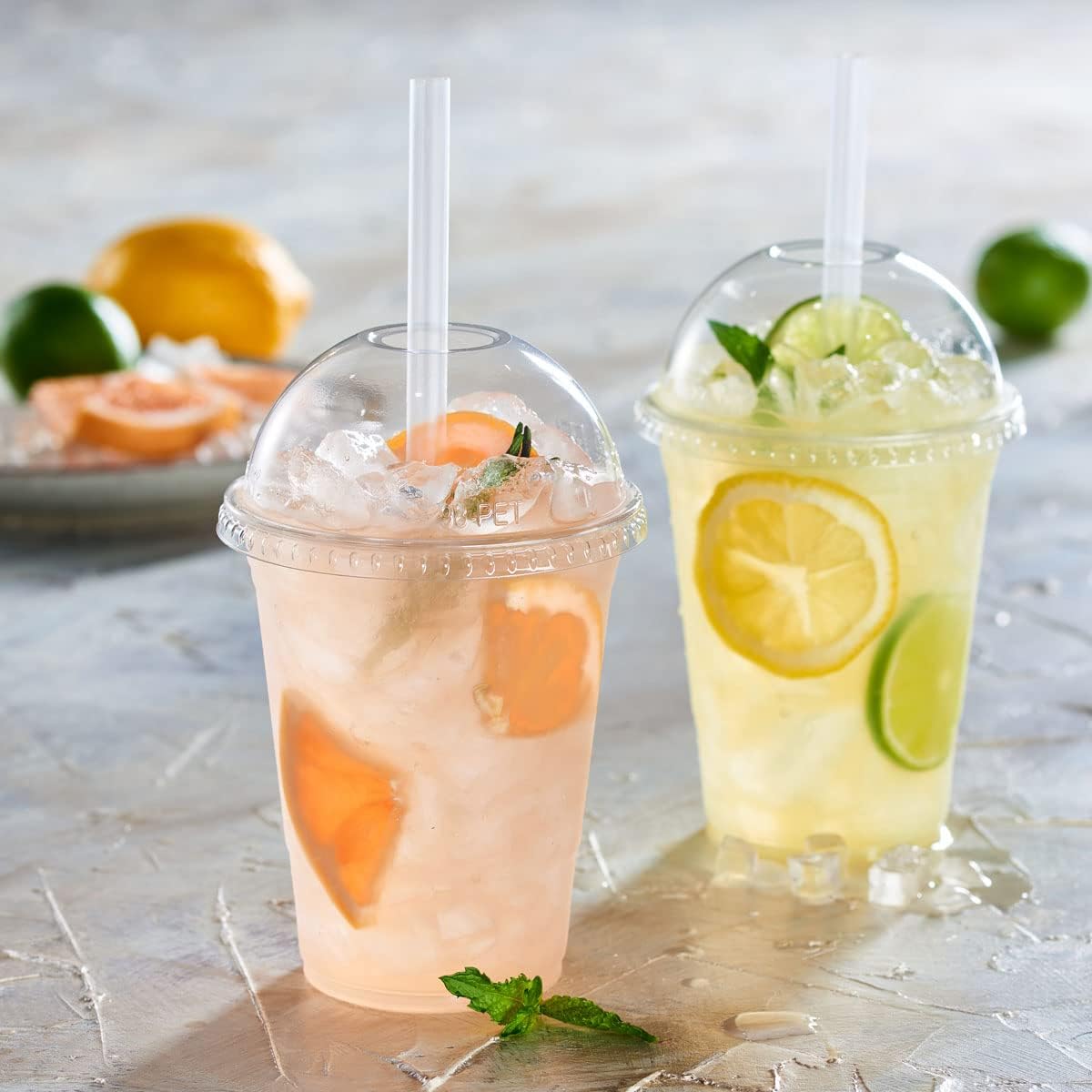 16 oz - 50 Clear Plastic Cups with Dome Lids - Great for Smoothies, Milkshakes and To-Go Drinks