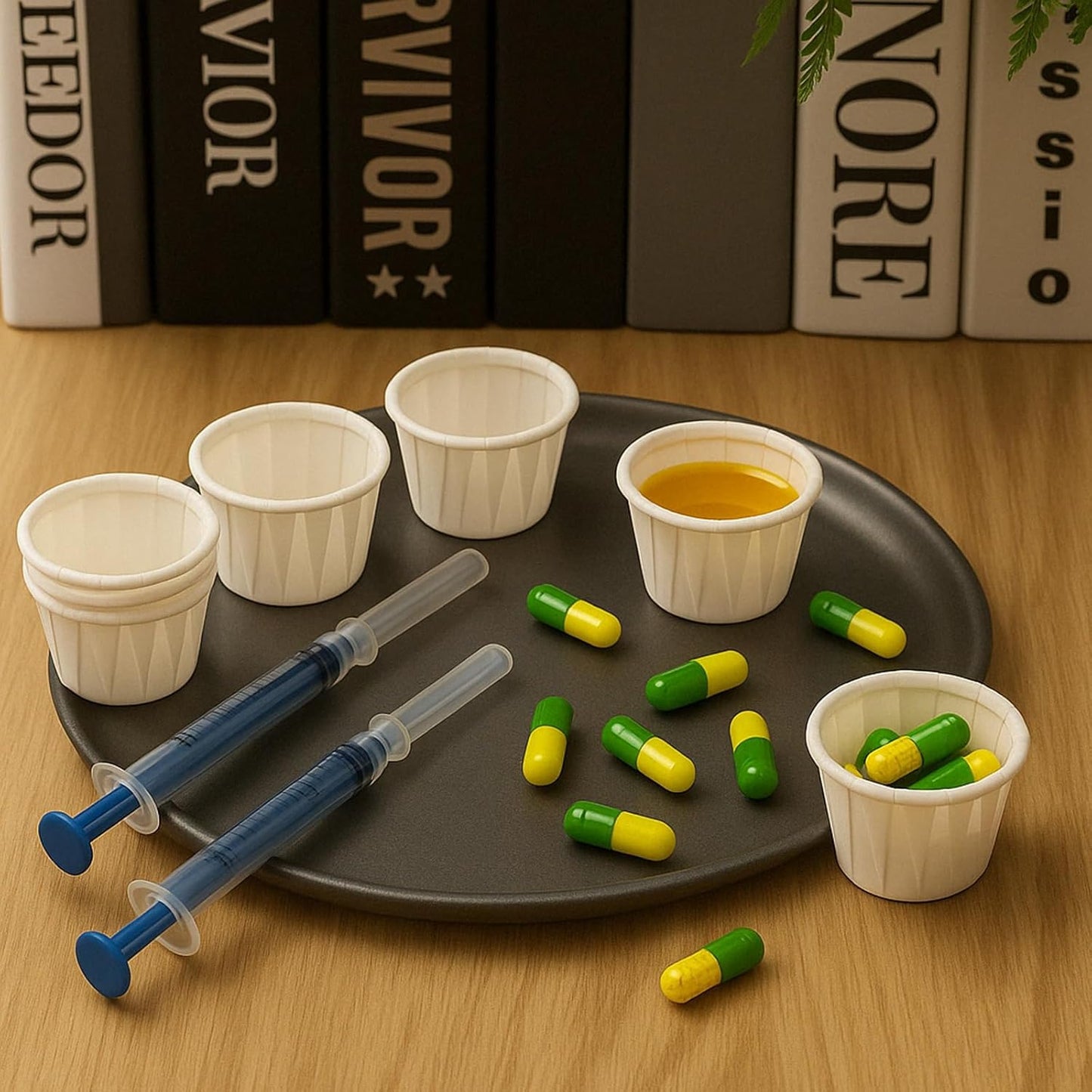 100 Paper Medicine Cups Small Disposable Paper Condiment Cups for Pill Samples, Medication Distribution, Food, Dessert Service (0.75 oz)