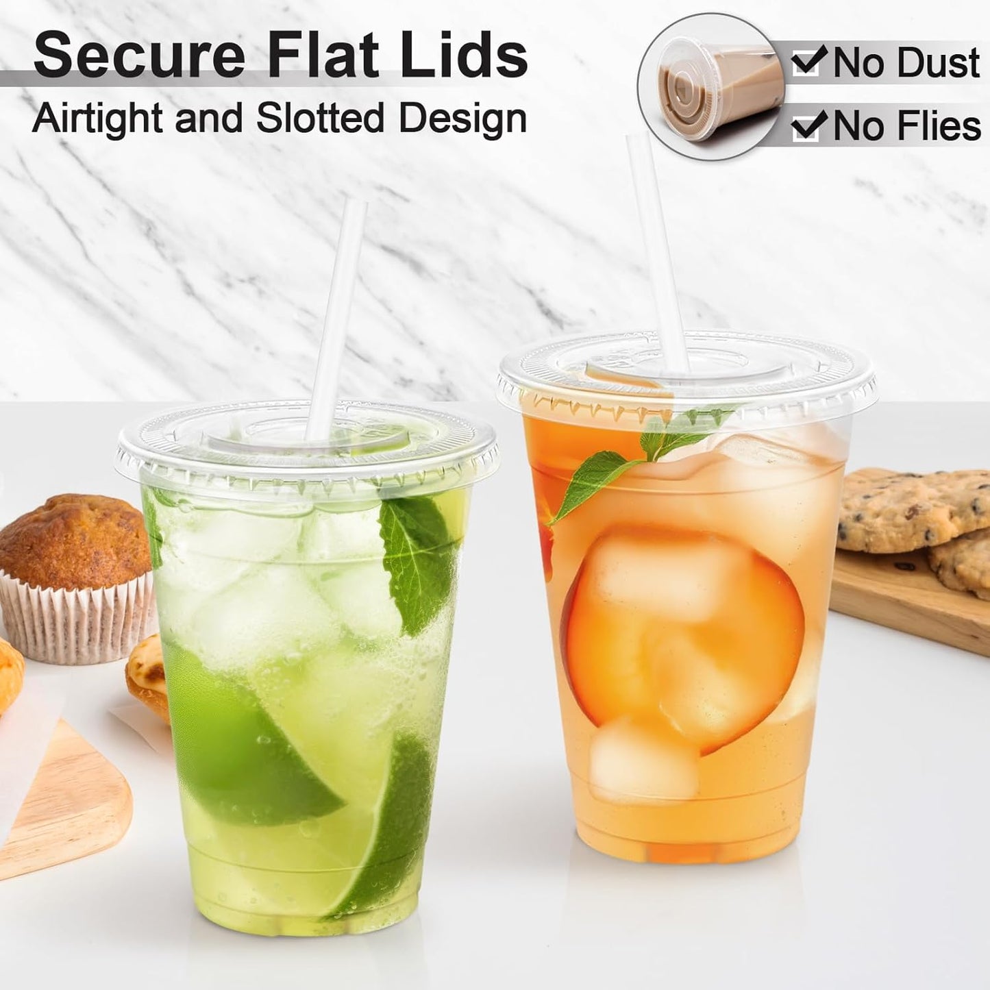 100 Pack 16oz Clear Plastic Cups with Lids and Straws – Disposable Cold Drink PET Cups for Iced Coffee, Juice, Tea, Smoothies, Parties, and Takeout