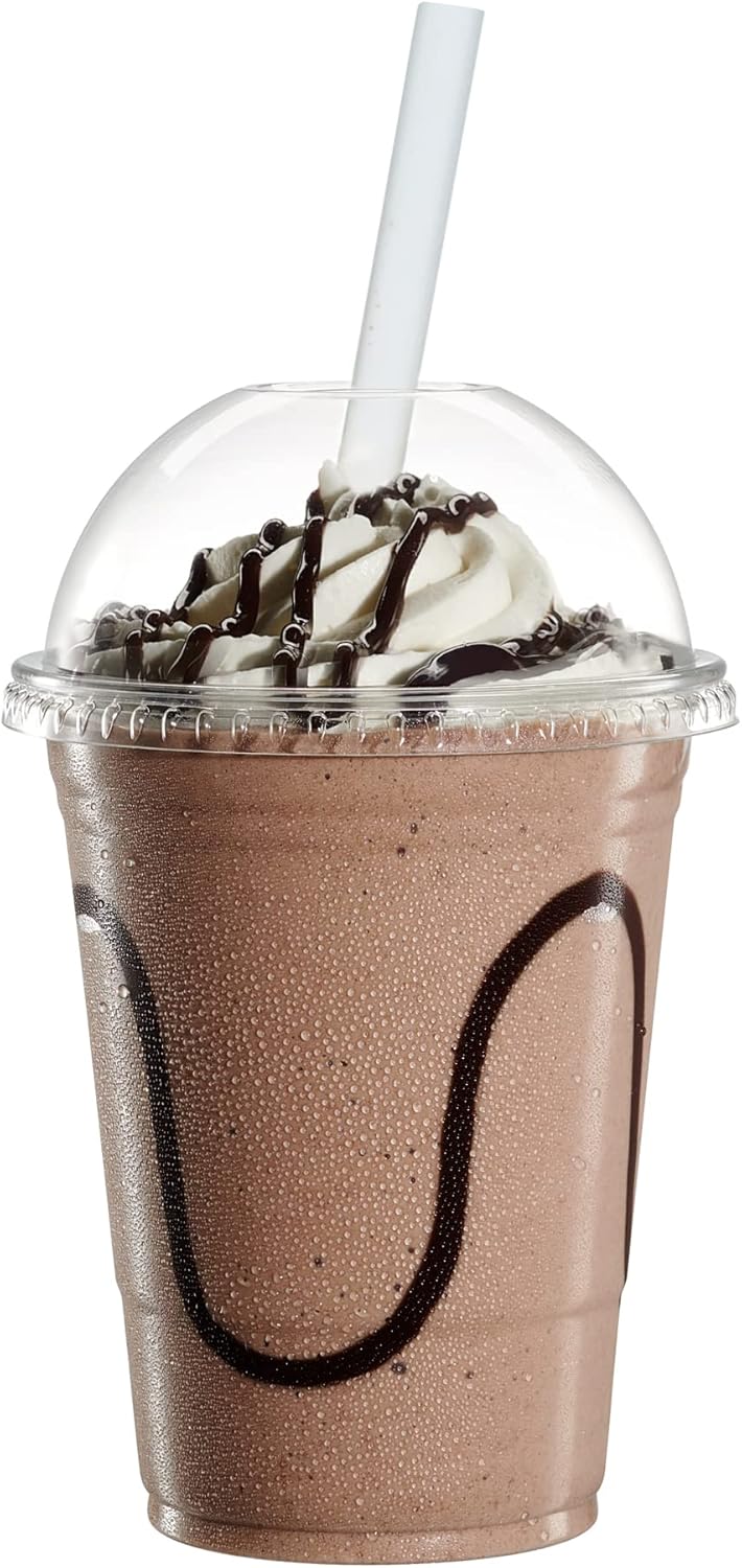16 oz - 50 Clear Plastic Cups with Dome Lids - Great for Smoothies, Milkshakes and To-Go Drinks