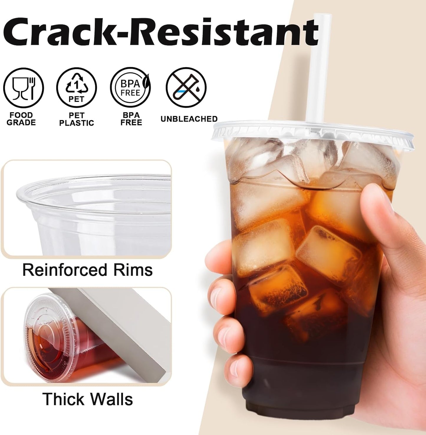 100 Pack 16oz Clear Plastic Cups with Lids and Straws – Disposable Cold Drink PET Cups for Iced Coffee, Juice, Tea, Smoothies, Parties, and Takeout