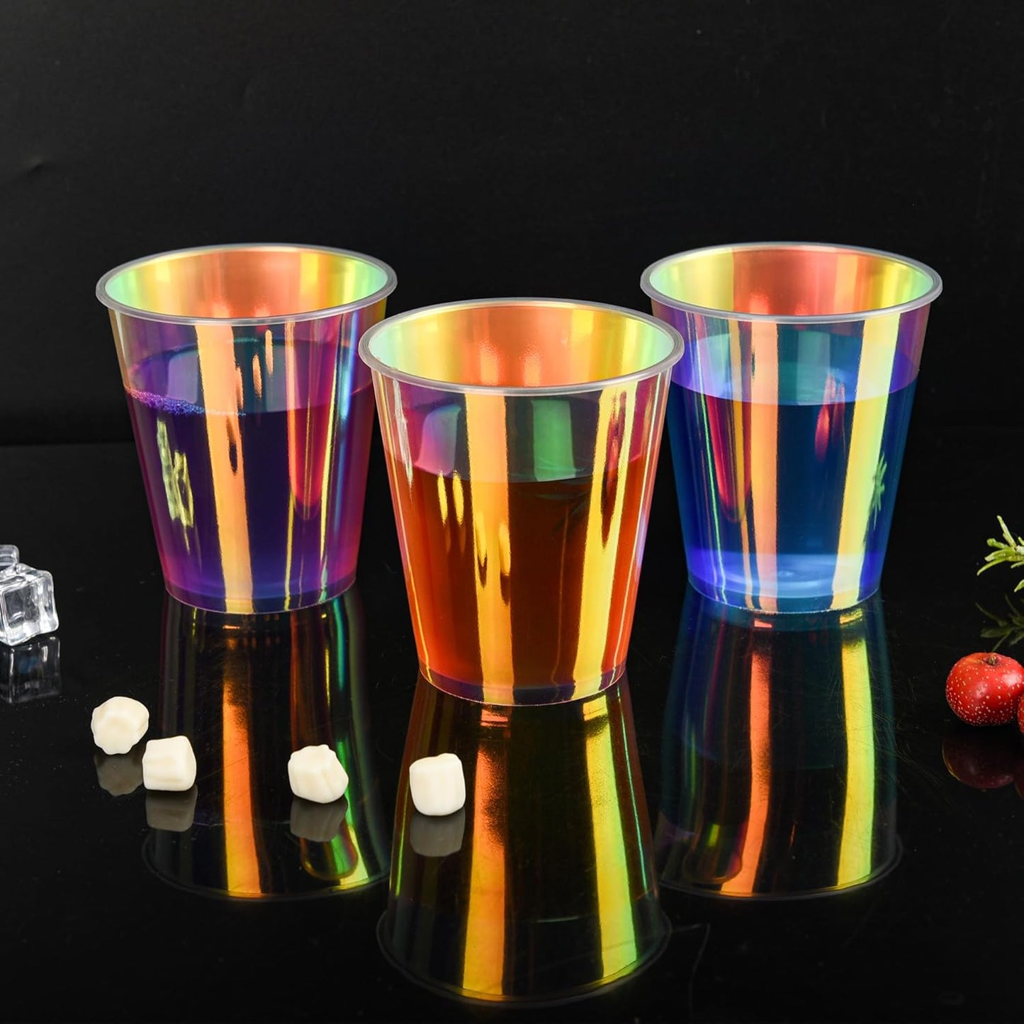 25 Pack 12oz Iridescent Plastic Cups – Holographic Disposable Party Tumblers for Cold Drinks, Durable and Recyclable, Ideal for Weddings, Birthdays, and Celebrations