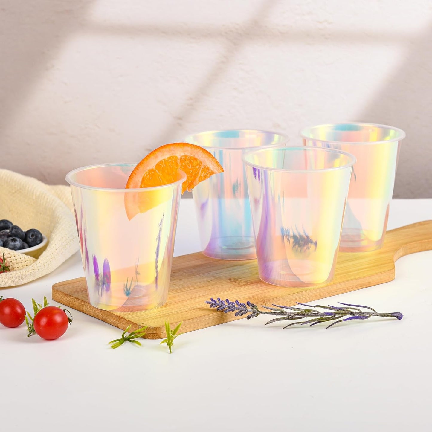 25 Pack 12oz Iridescent Plastic Cups – Holographic Disposable Party Tumblers for Cold Drinks, Durable and Recyclable, Ideal for Weddings, Birthdays, and Celebrations
