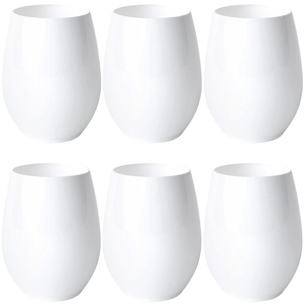 Stemless Goblets White Set of 6 - 12 oz Disposable Plastic Cups for Elegant Events, Parties and Get-Togethers