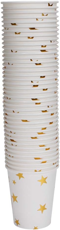 Gold Star Paper Cups, Shiny Gold Foil Disposable Paper Cups 9 Ounces for Weddings, Parties, Cocktail Parties and Anniversary Dinner