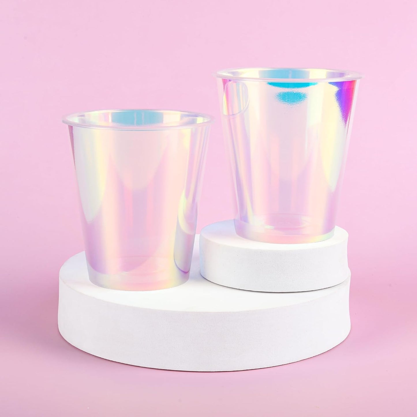 25 Pack 12oz Iridescent Plastic Cups – Holographic Disposable Party Tumblers for Cold Drinks, Durable and Recyclable, Ideal for Weddings, Birthdays, and Celebrations