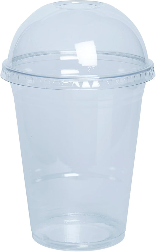 16 oz - 50 Clear Plastic Cups with Dome Lids - Great for Smoothies, Milkshakes and To-Go Drinks