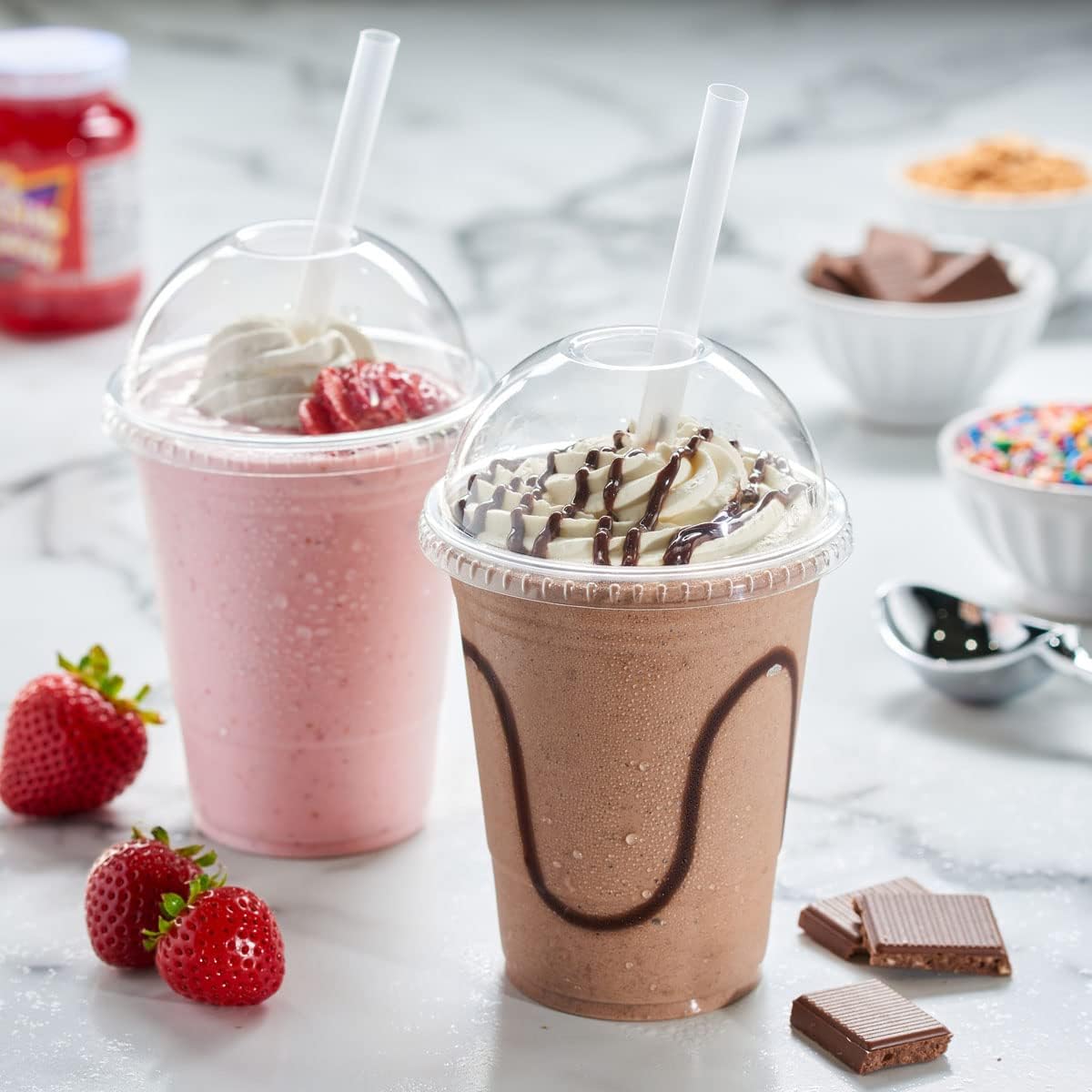 16 oz - 50 Clear Plastic Cups with Dome Lids - Great for Smoothies, Milkshakes and To-Go Drinks