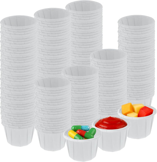 100 Paper Medicine Cups Small Disposable Paper Condiment Cups for Pill Samples, Medication Distribution, Food, Dessert Service (0.75 oz)