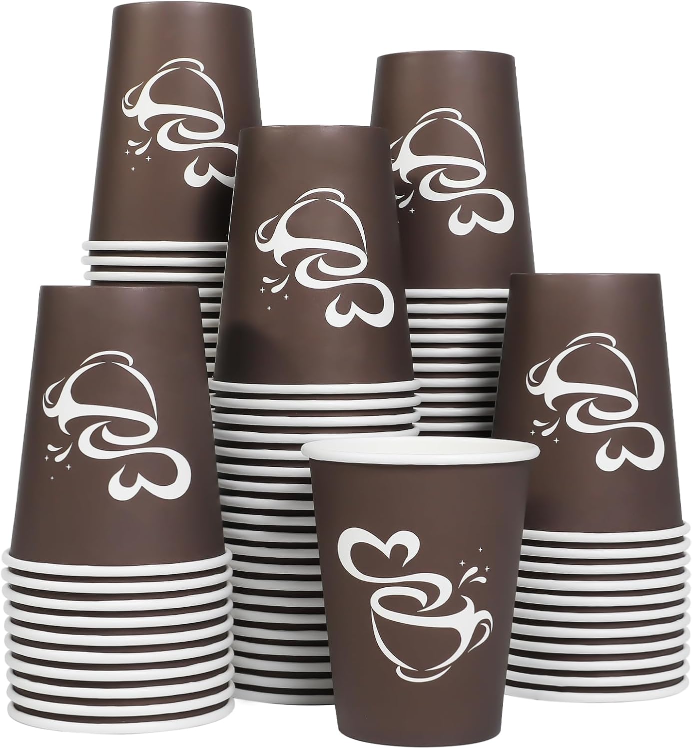 100 pcs 12oz paper coffee cups, disposable drinking cups for hot or cold drinks, 12oz brown coffee cups for party, business, travel, picnic