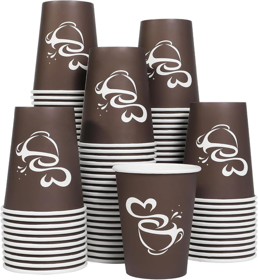 100 pcs 12oz paper coffee cups, disposable drinking cups for hot or cold drinks, 12oz brown coffee cups for party, business, travel, picnic