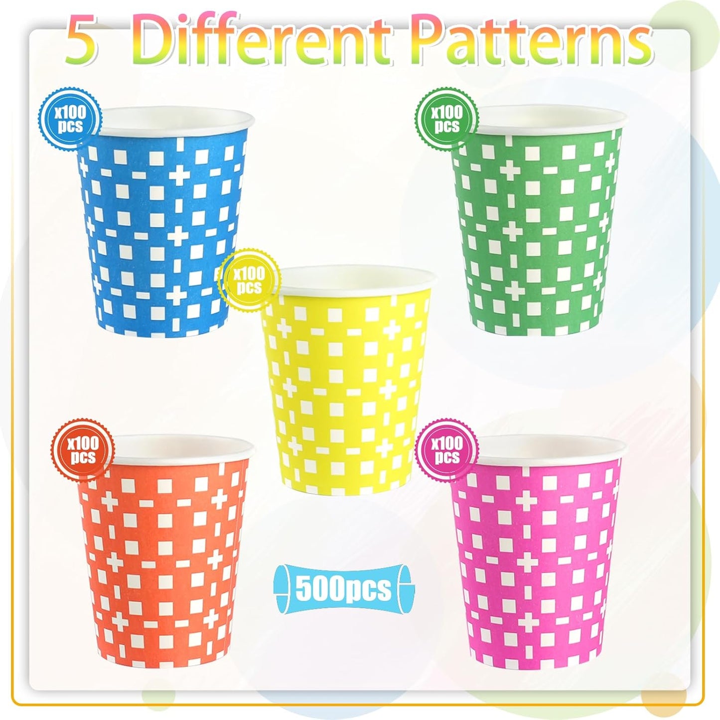 500 Pack 5 Ounces Paper Cups, Multicolor Small Disposable Bathroom Cups for Parties, Picnics, Travel and Events, BBQs, 5 Colors