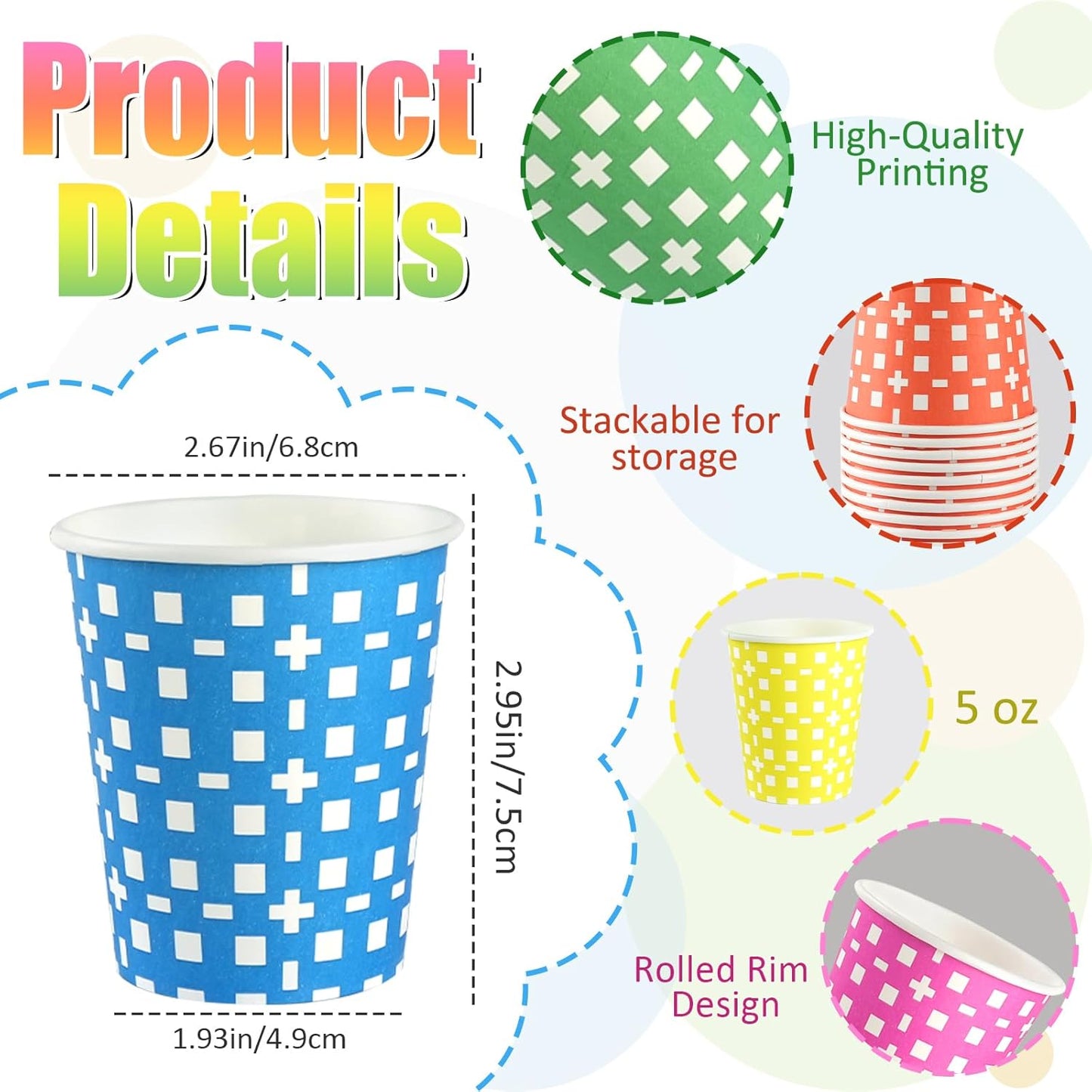 500 Pack 5 Ounces Paper Cups, Multicolor Small Disposable Bathroom Cups for Parties, Picnics, Travel and Events, BBQs, 5 Colors