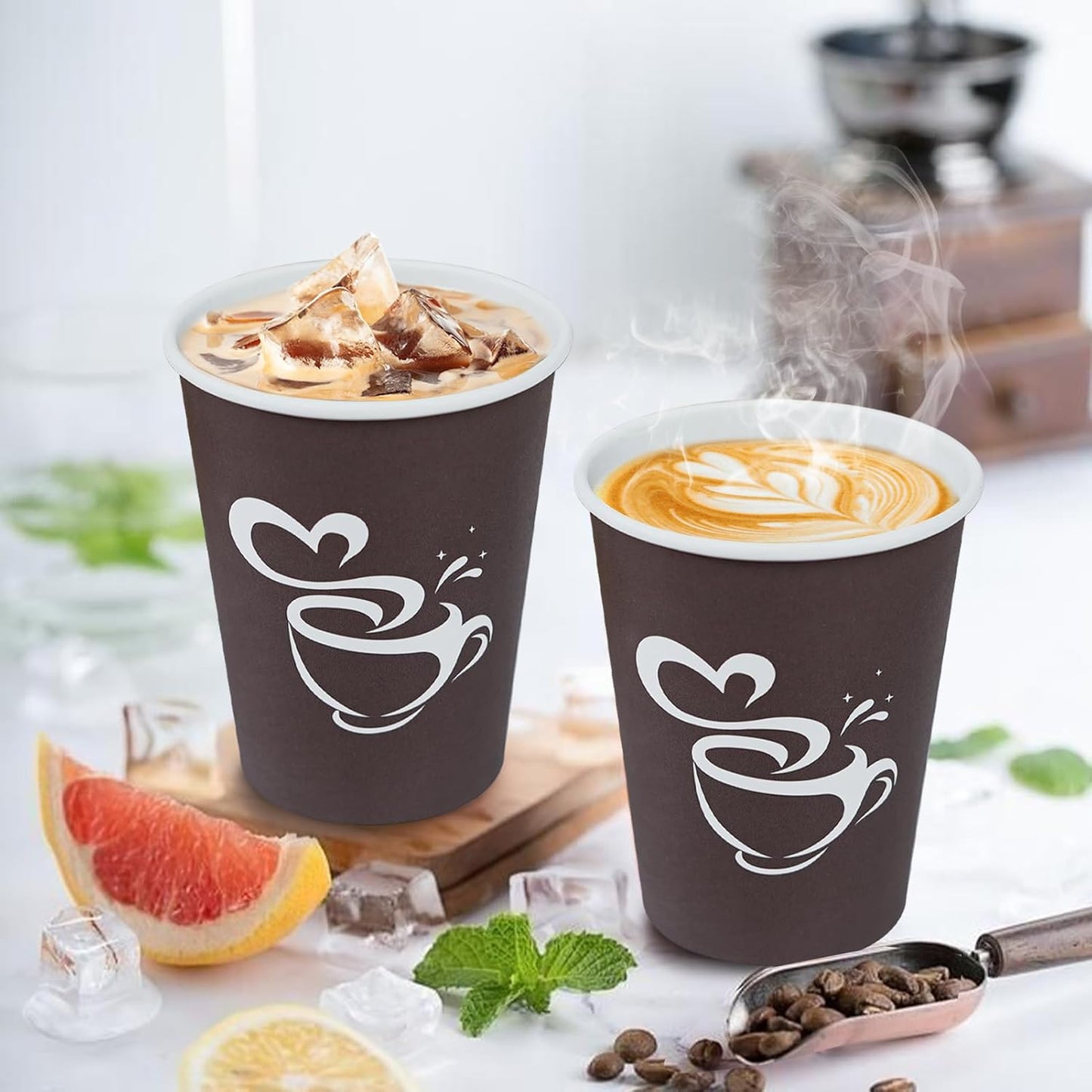 100 pcs 12oz paper coffee cups, disposable drinking cups for hot or cold drinks, 12oz brown coffee cups for party, business, travel, picnic