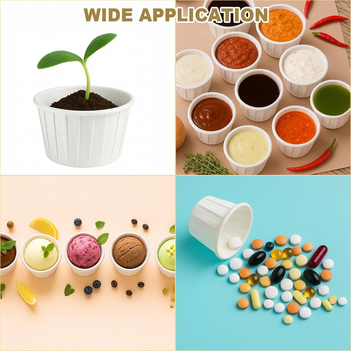 100 Paper Medicine Cups Small Disposable Paper Condiment Cups for Pill Samples, Medication Distribution, Food, Dessert Service (0.75 oz)