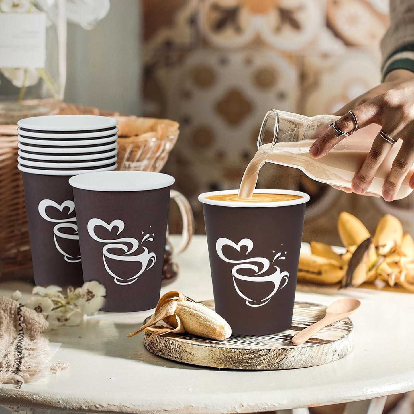 100 pcs 12oz paper coffee cups, disposable drinking cups for hot or cold drinks, 12oz brown coffee cups for party, business, travel, picnic