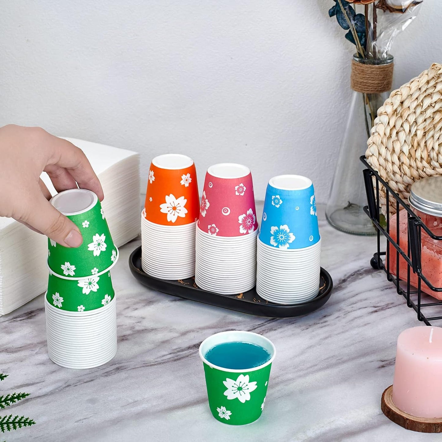 400 Pack 3 Ounces Disposable Bathroom Cups, Colorful Disposable Mouthwash Cups, Small Paper Cups for Parties, Picnics, BBQs, Travel and Events